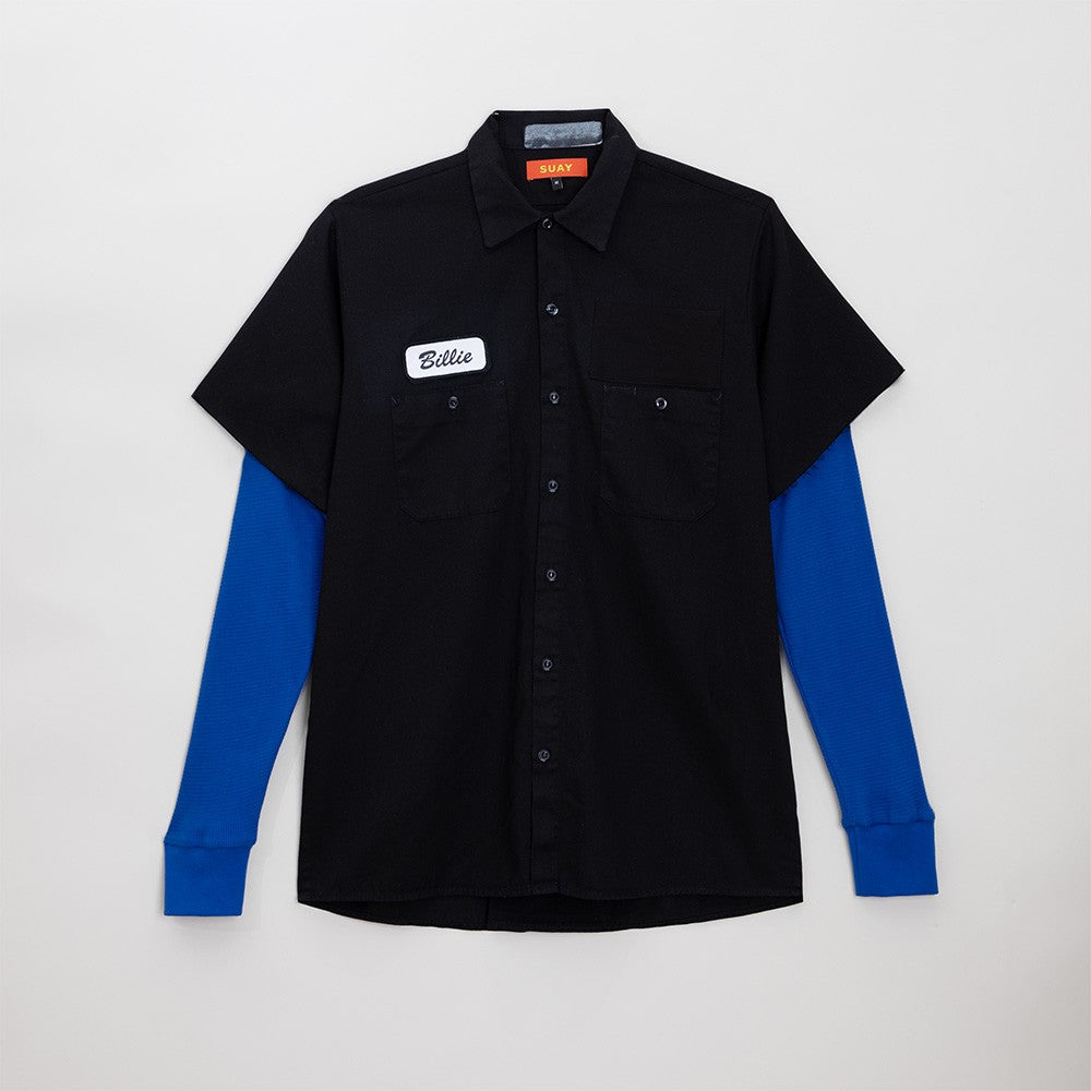 SUAY x Billie Eilish Black Blue Thermal Sleeve Work Shirt - Billie