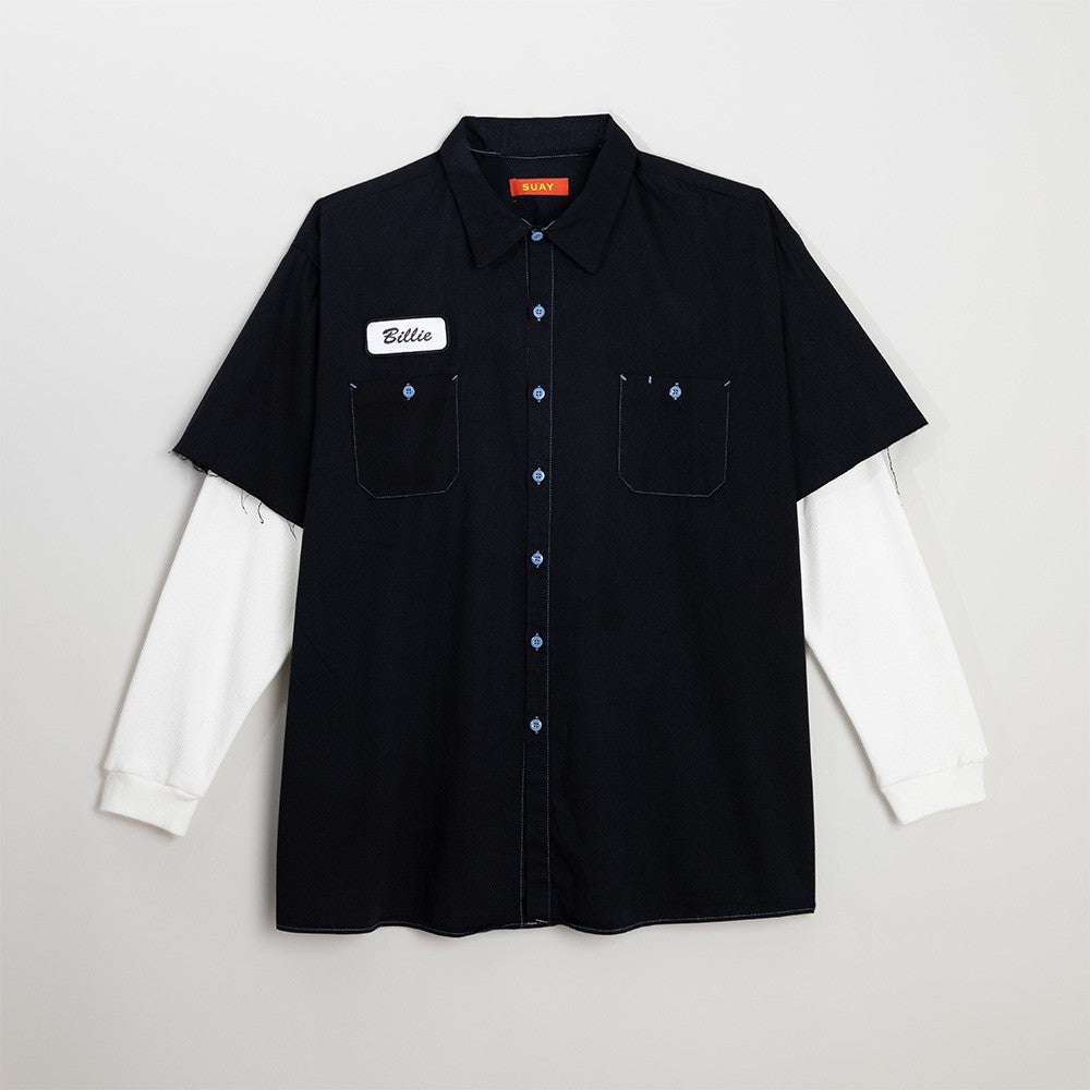 SUAY x Billie Eilish Black Blue Thermal Sleeve Work Shirt - Billie